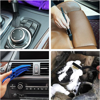 HMPLL 10pcs Auto Car Detailing Brush Set Car Interior Cleaning Kit Includes 5 Boar Hair Detail Brush,3 Wire Brush, 2 Air Vent Brush for Cleaning Car Interior Exterior, Dashboard Engines Leather Wheel