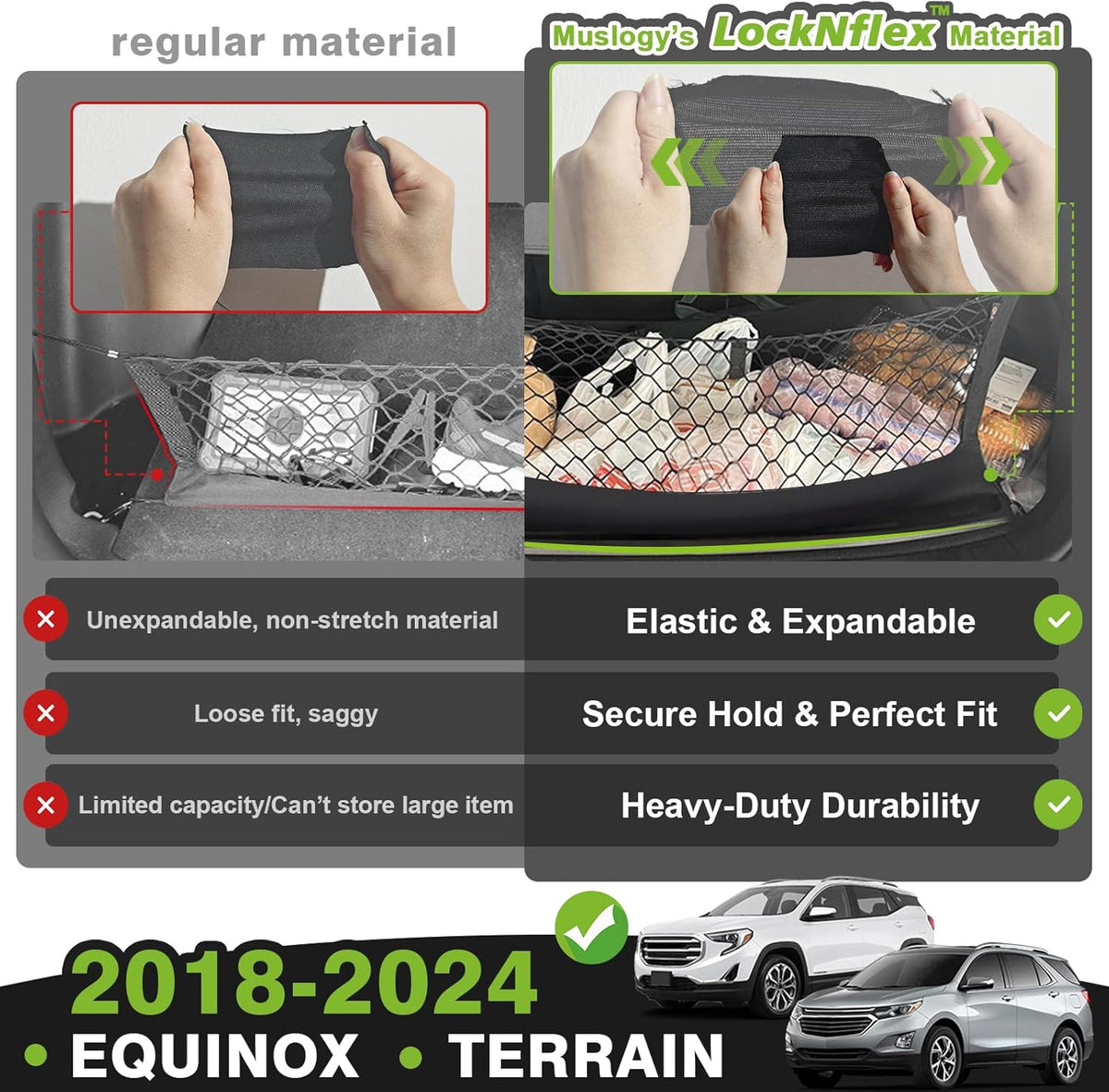 Muslogy Truck Bed Cargo Net Trunk Netting Compatible with 2023-2025 2026 Honda CR-V Accessories, Pickup Cargo Organizer SUV Sedan Storage Net w/Heavy Duty Carabiners - Colors A