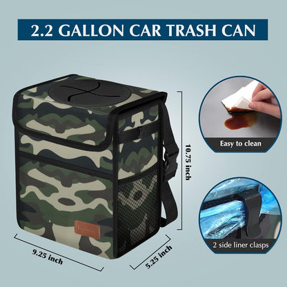 Femuar Leak Proof Car Trash Can with Lid - Waterproof Automotive Garbage Bin for SUVs, Collapsible and Portable Car Trash Bag, Black