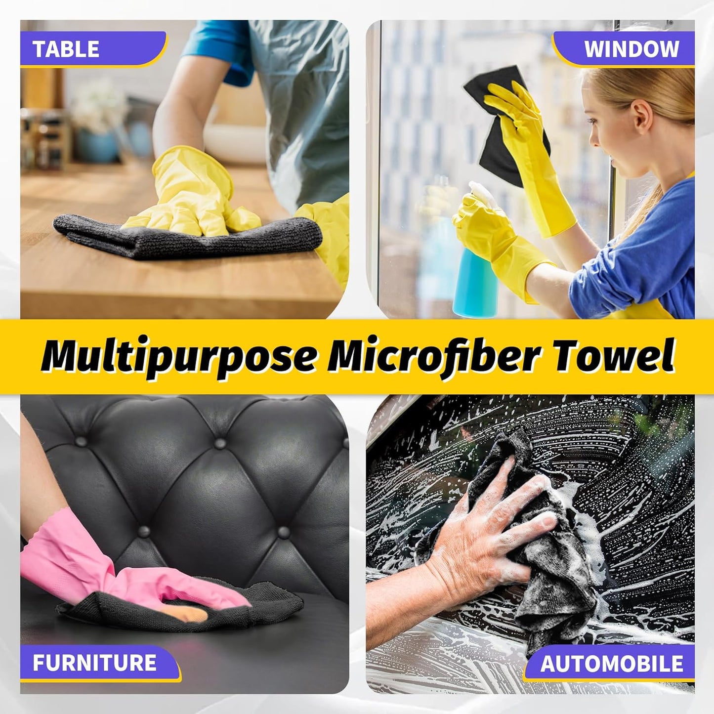 Microfiber Cleaning Cloth, 100 Pack Cleaning Rags Microfiber Towel Bulk Absorbent Lint-Free Wash Cloths, All-Purpose Shop Towels for Cars, Automotive, Garage, Home & Kitchen 11.5"*11.5"