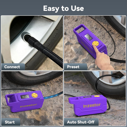 150 PSI Tire Inflator Portable Air Compressor, 12V DC Auto Shutoff Air Pump with Digital Pressure Gauge and Emergency LED Light for Car Tires, Bicycle & Balloons, Black