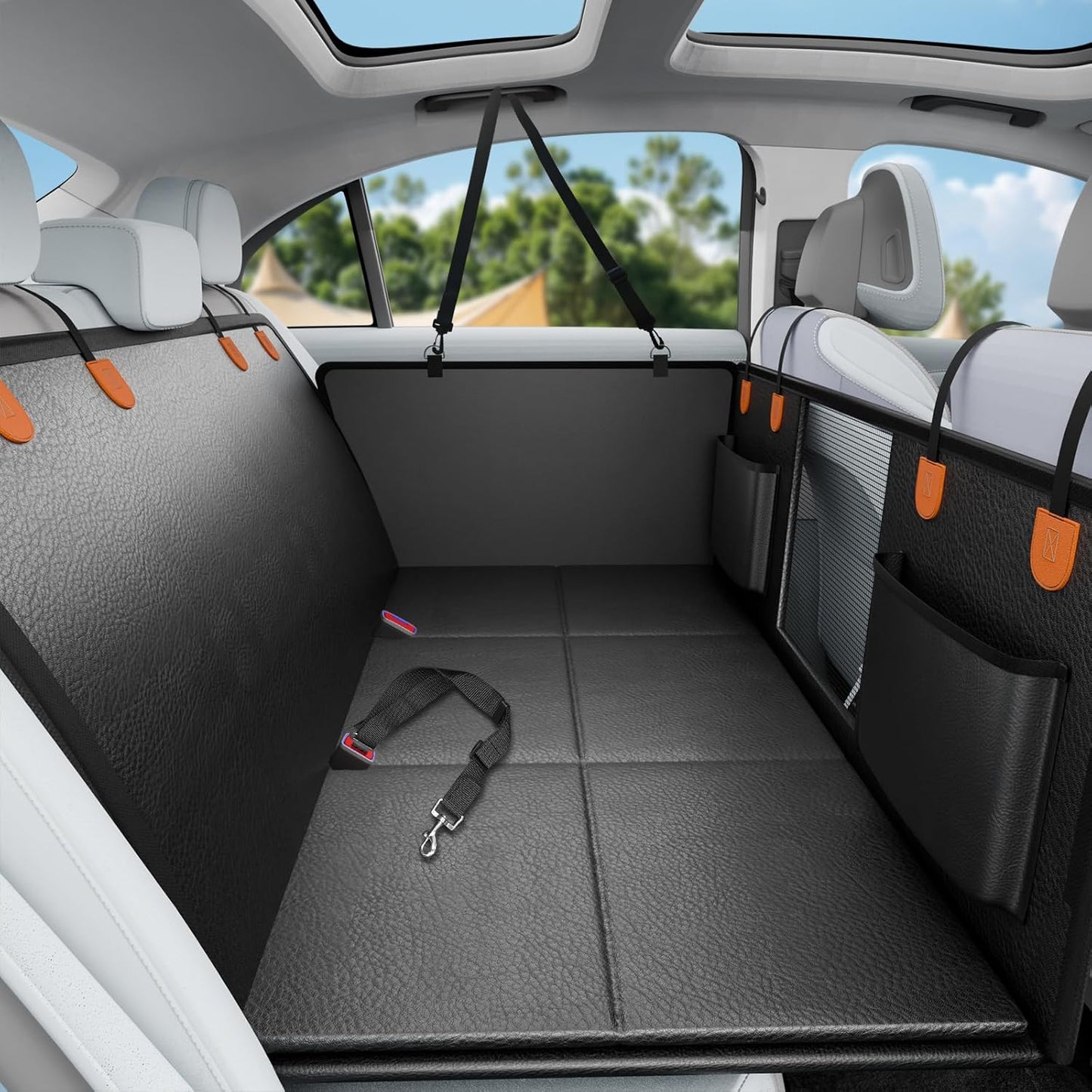 Dog Car Seat Cover for Back Seat with Hard Bottom,Waterproof Back Seat Extender for Dogs,Dog Hammock Dogs Bed for Cars, SUVs,Pet Seat Cover for Back Seat Holds 400lbs with Mesh Window & Pocket