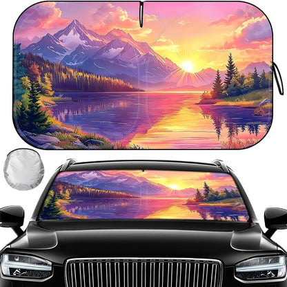 Fauson Car Windshield Sun Shade for Sedans, SUVs & Trucks Reflective UV Block Sunshade Visor Shield Foldable with Storage Bag Blocks Sun Heat to Keep Car Interior Cool, Front Window - L 57 x 32 W