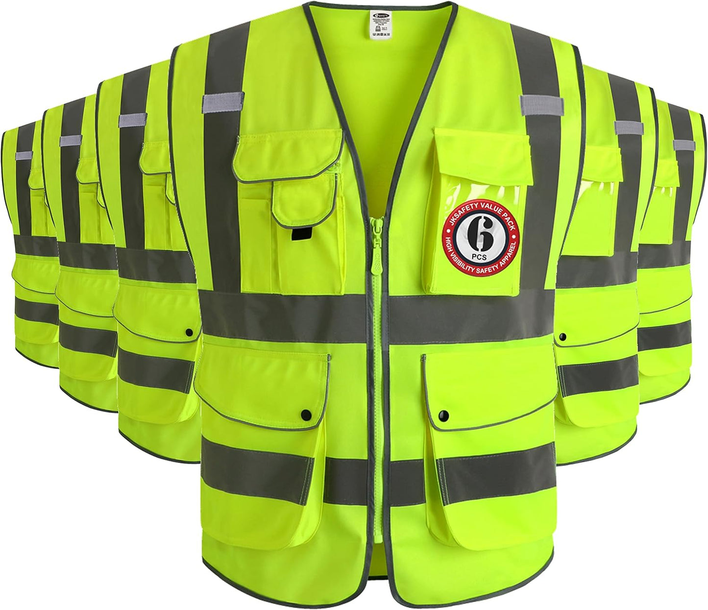 JKSafety 9 Pockets Class 2 High Visibility Zipper Front Safety Vest With Reflective Strips,Meets ANSI/ISEA Standard (Large, 150-Yellow) - Colors B