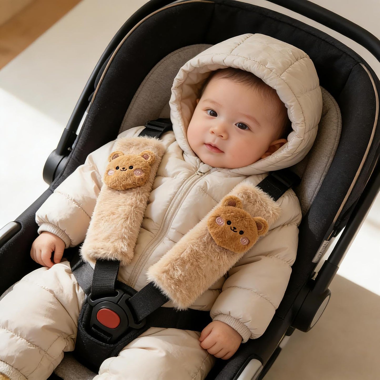 Baby Car Seat Neck Cover, Car Seat Strap Cover, Seat Belt Cushions Pads, Shoulder Strap Protectors, Reversible Pram Harness Covers in Minky Dinosaur, Baby Neck Pad Protector