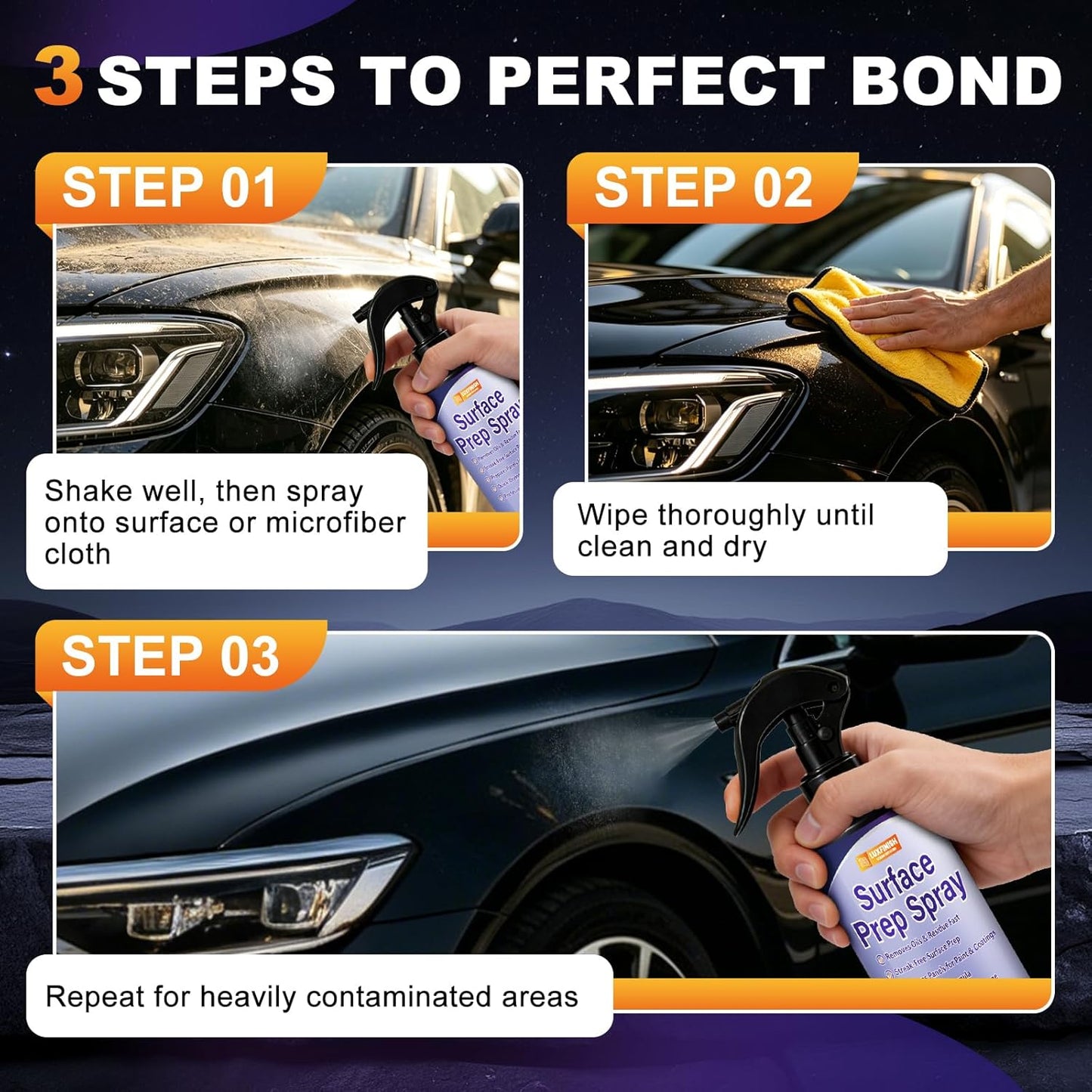 Surface Prep Spray Automotive – Surface Degreaser for Auto Paint Prep, Removes Wax, Oil & Dirt Without Residue, Paint-Safe Formula, Enhances Bonding for Ceramic Coating & Sealant – 150ml/5oz