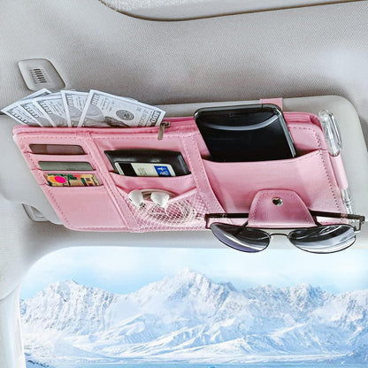 Keedolla Car Sun Visor Organizer, Truck Visor Organizer Car Sun Storage Pocket Pouch Case Bag for Sunglasses, Cards, Pens and Document - Pink
