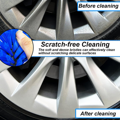 Wheel Brush Kit, Soft Drill Wheel Cleaner Brush, No Scratches Highly Dense Car Cleaning Brush Set for Wheels, Rims, Engines, Exhaust(Red/Black,2Pcs)