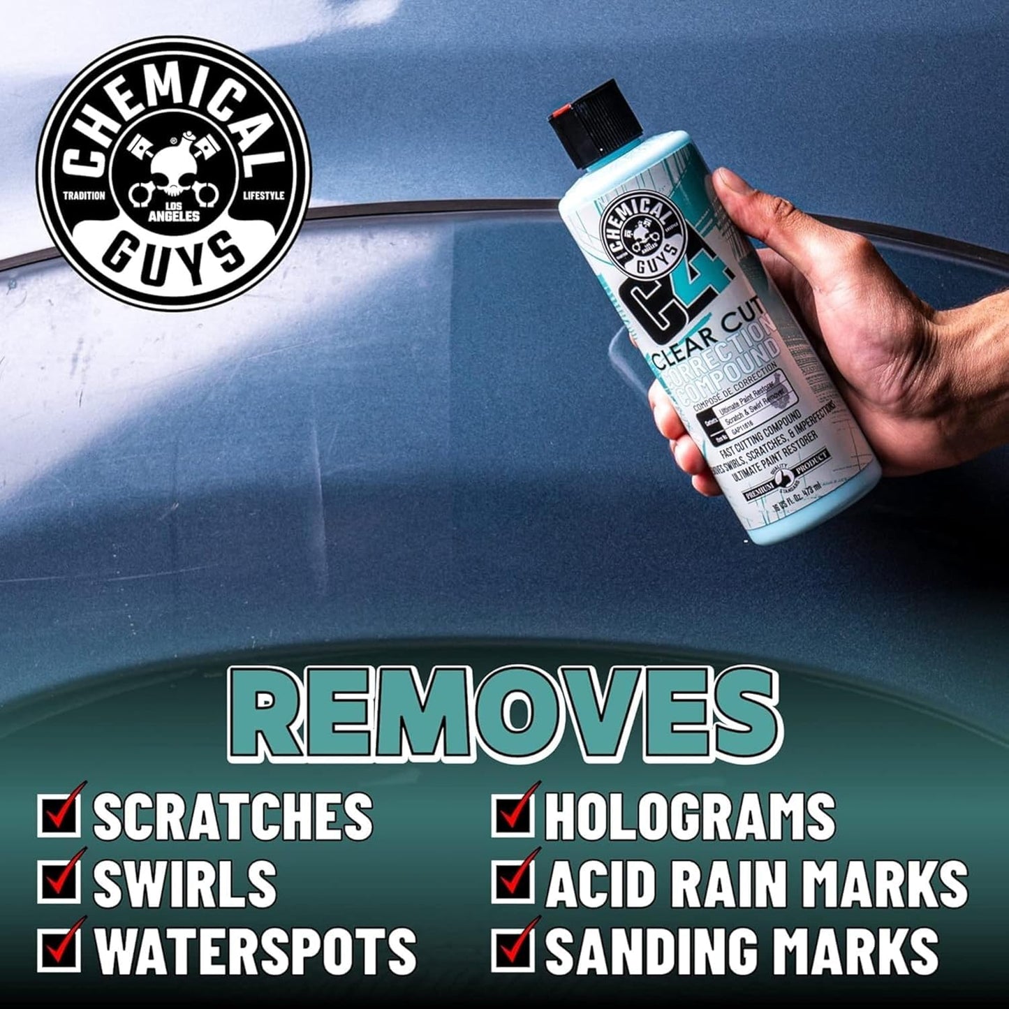 Chemical Guys C4 & P4 Clear Cut Correction Compound and Precision Paint Perfection Polish Combo - Removes Scratches, Swirls, Towel Marks, and Etching, Restores Gloss, Polishing Kit - 2 x 16 oz