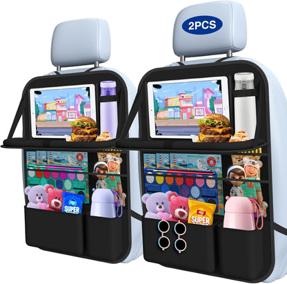 Car Backseat Organizer with table Tray(1Pack) 9 Storage Pockets Backseat Car Organizer with Tablet Holder, Back seat Organizer for Kids Road Trip Essentials Travel