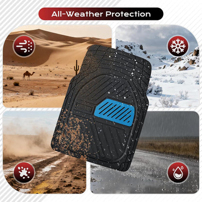 Coverado Car Floor Mats All Weather Waterproof Deep Dish Anti-Slip Car Mats Set, Heavy Duty Rubber Floor Mats for Cars, Universal Trim to Fit Automotive Floor Mats for Cars Trucks SUV, Black&Red
