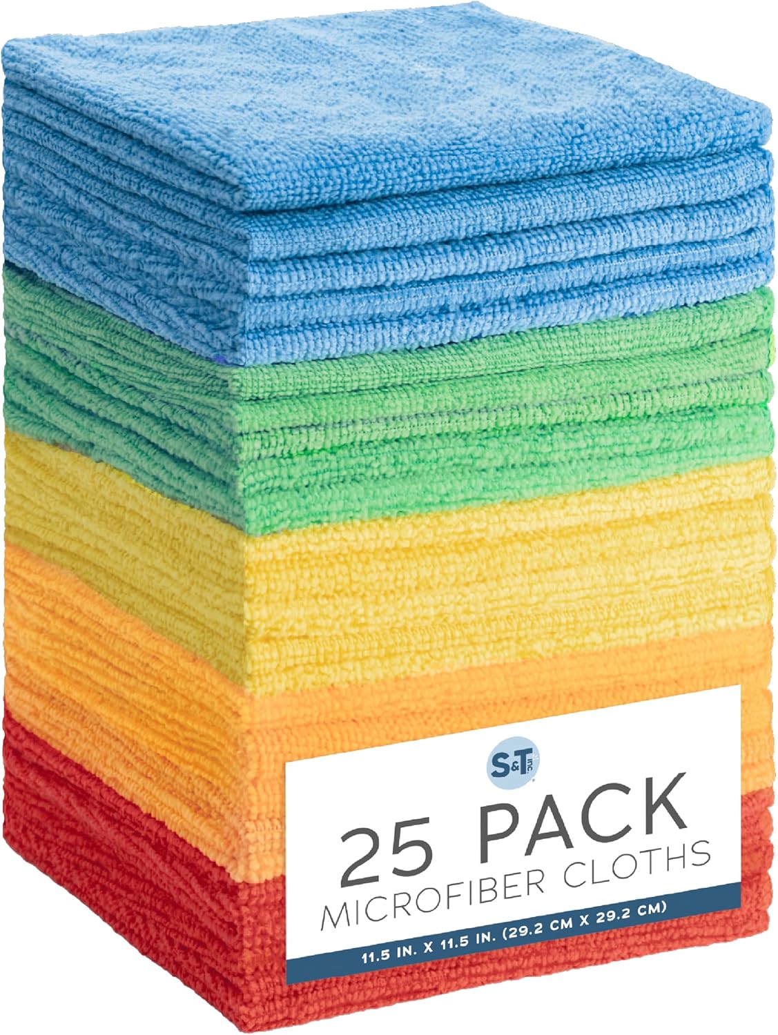 S&T INC. 150 Pack Microfiber Cleaning Cloth, Bulk Towels for Home, Reusable Microfiber Towels for Cars, Cleaning Rags, Assorted, 11.5 Inches x 11.5 Inches, 150 Count