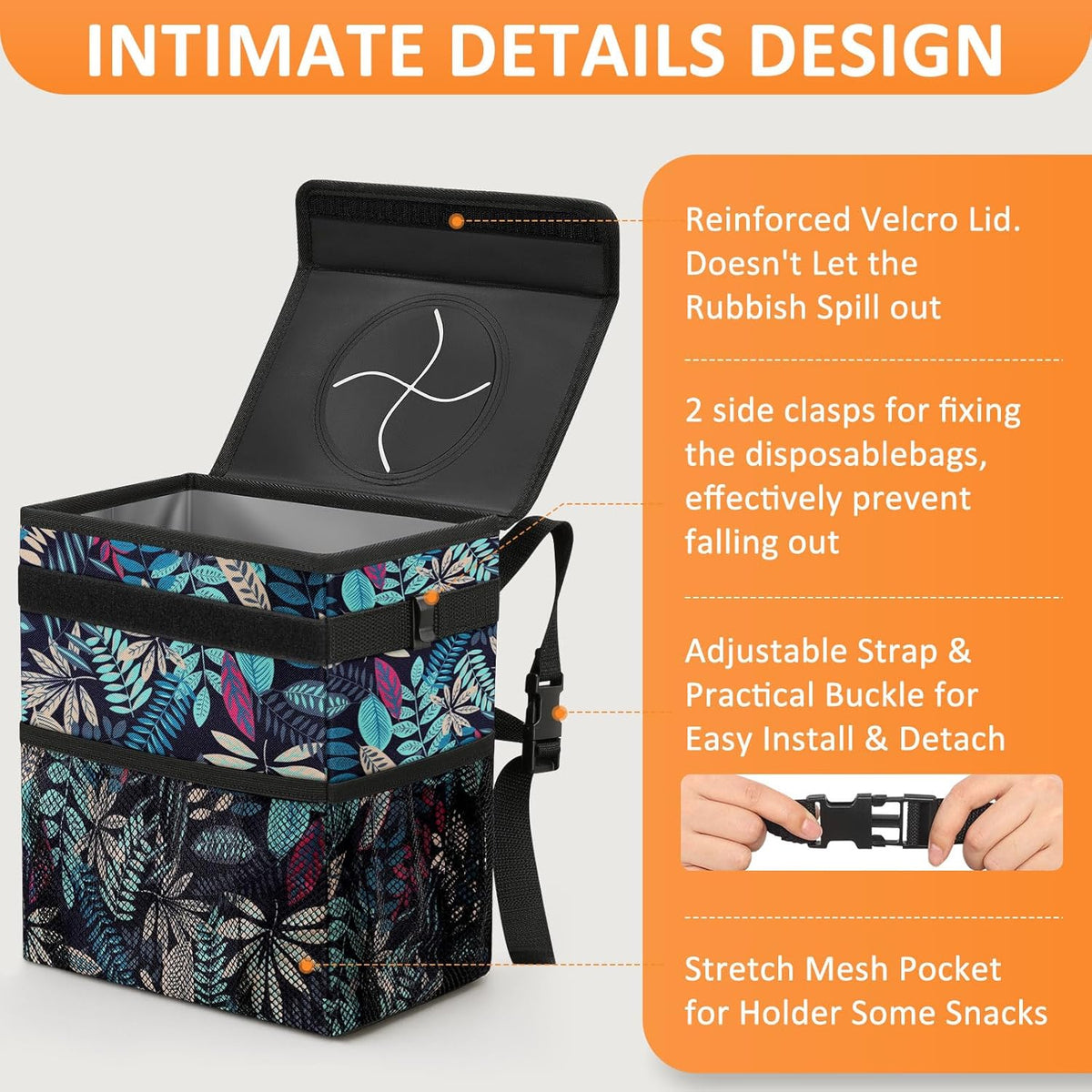 Vankor Car Trash Can Bin with Lid Hanging for Back Seat, Car Accessories for Women Men Leak Proof Automotive Garbage Cans Leakproof Vehicle Trash Can for Truck SUV Black