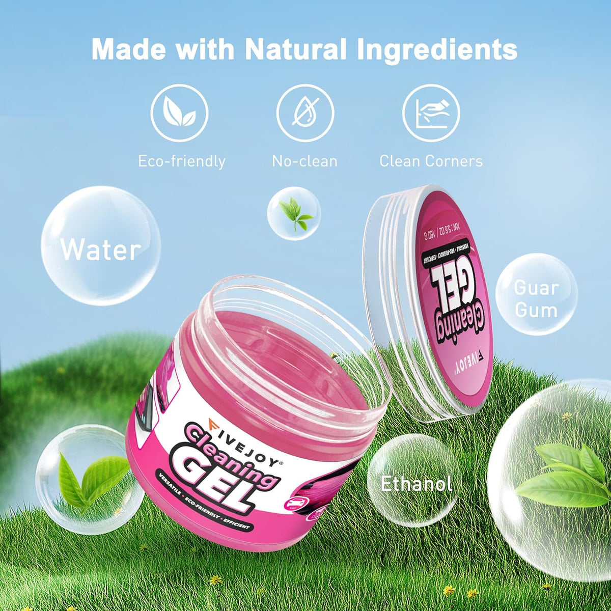 FiveJoy 4Pack Car Cleaning Gel, Car Gel for Cleaning for Interior, Reusable & Durable Detailing Tools, Dust Cleaner Gel for Keyboard Vent Cleaner Pink Slime Goop (640g/22.4oz)