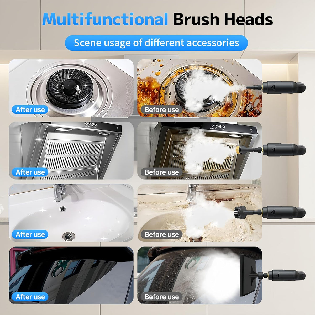 Pressurized Handheld Steam Cleaner 2500W, 54oz Large-Capacity Steamer with 3-Level Adjustable Steam, 15s Heat-Up & 15Pcs Accessories – for Car, Tile, Grout, Couch, Floor, Bed, Dirt, Furniture