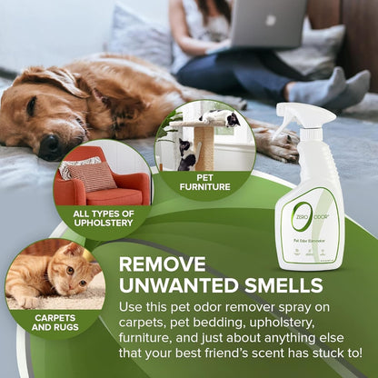 Zero Odor Pet Odor Eliminator, Air and Surface Odor Remover for Carpet, Furniture, and Pet Beds, Trigger Spray, 16 fl oz