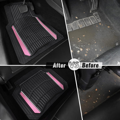 CAR PASS Heavy Duty Rubber Car Floor Mats, Deep Waterproof Car Floor Mats All Weather, Aluminum Film Floor Mats for Cars Non-Slip Universal Trim to Fit for SUVs Trucks Sedans Vans, Black Grey Metallic