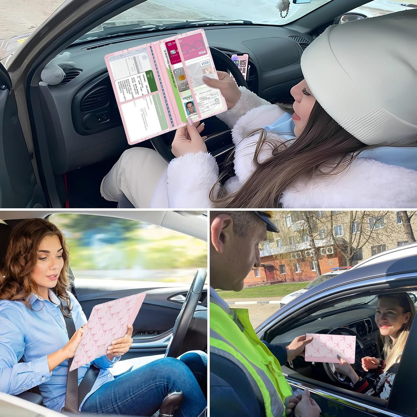 Car Registration and Insurance Holder, Auto Truck Document Holder with Magnetic Shut, Vehicle Glove Box Car Organizer, Interior Car Accessories for Women Men (Bow)