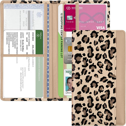 Car Registration and Insurance Holder, with Magnetic Closure for License, Cards and Documents, All Vehicle Needs and Car Accessories (Leopard-Black)