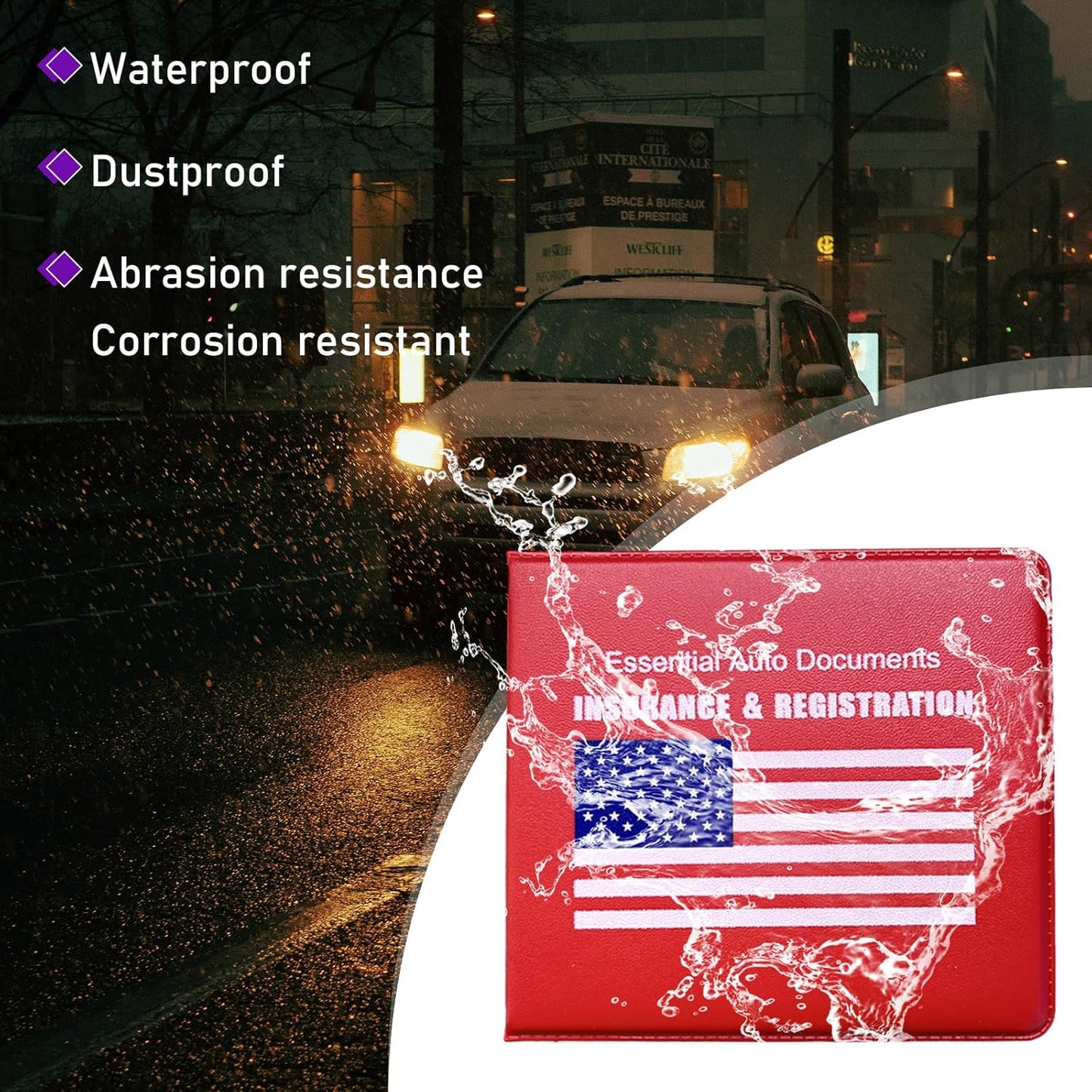 4 PCS Car Registration and Insurance Holder, Vehicle Glove Box Organizers with Closure for License Document, Auto Essential Paperwork Wallet Case Holder, Car Accessories (Black, Car Logo)