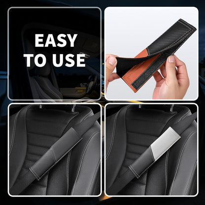 2 PCS Car Seat Belt Cover Pads - Seatbelt Covers with Carbon Fiber & Faux Leather, Soft Shoulder Strap Cushion for Neck & Shoulder Pain Relief, Universal Fit for Car Truck Accessories(Black)