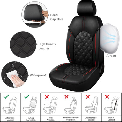CAROMOP Luxury PU Leather Car Seat Covers Full Set-Waterproof Seat Protectors with Split Bench Seat Covers for Cars-Universal Cars Interior Covers for Sedans, SUVs, Pick-up Trucks(Gray/Gray Line)