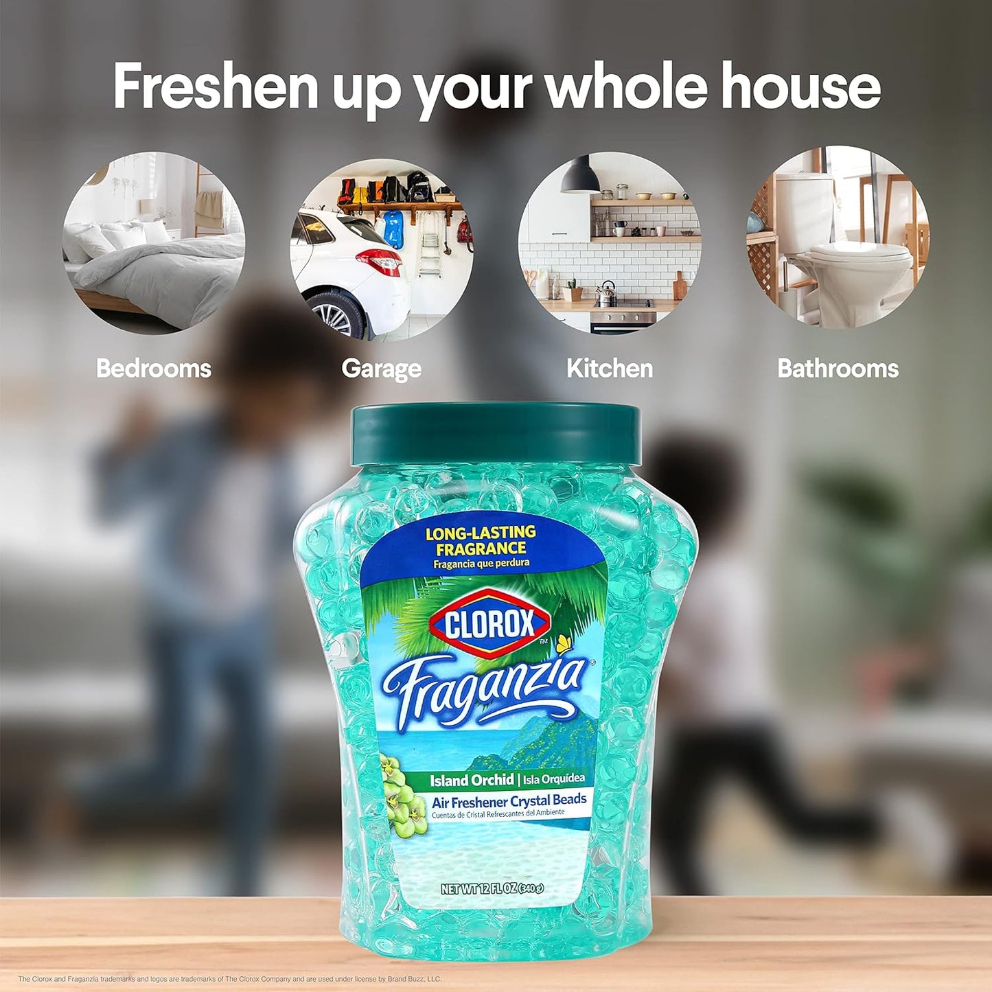 Clorox Fraganzia Crystal Beads Air Freshener, Long Lasting Room Deodorizer and Odor Eliminator Gel Beads to Freshen Home, Car, or Office, Fresh Ocean Breeze Scent, 12 Fl Oz