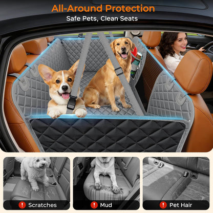URPOWER Backseat Extender for Dogs - Hard Bottom Dog Car Seat Cover for Back Seat, Dog Hammock for Car and SUV, Pet Rear Seat Protector Dogs Travel Bed with Mesh Window