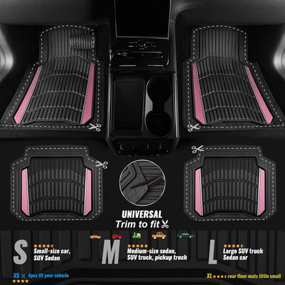 CAR PASS Heavy Duty Rubber Car Floor Mats, Deep Waterproof Car Floor Mats All Weather, Aluminum Film Floor Mats for Cars Non-Slip Universal Trim to Fit for SUVs Trucks Sedans Vans, Black Grey Metallic