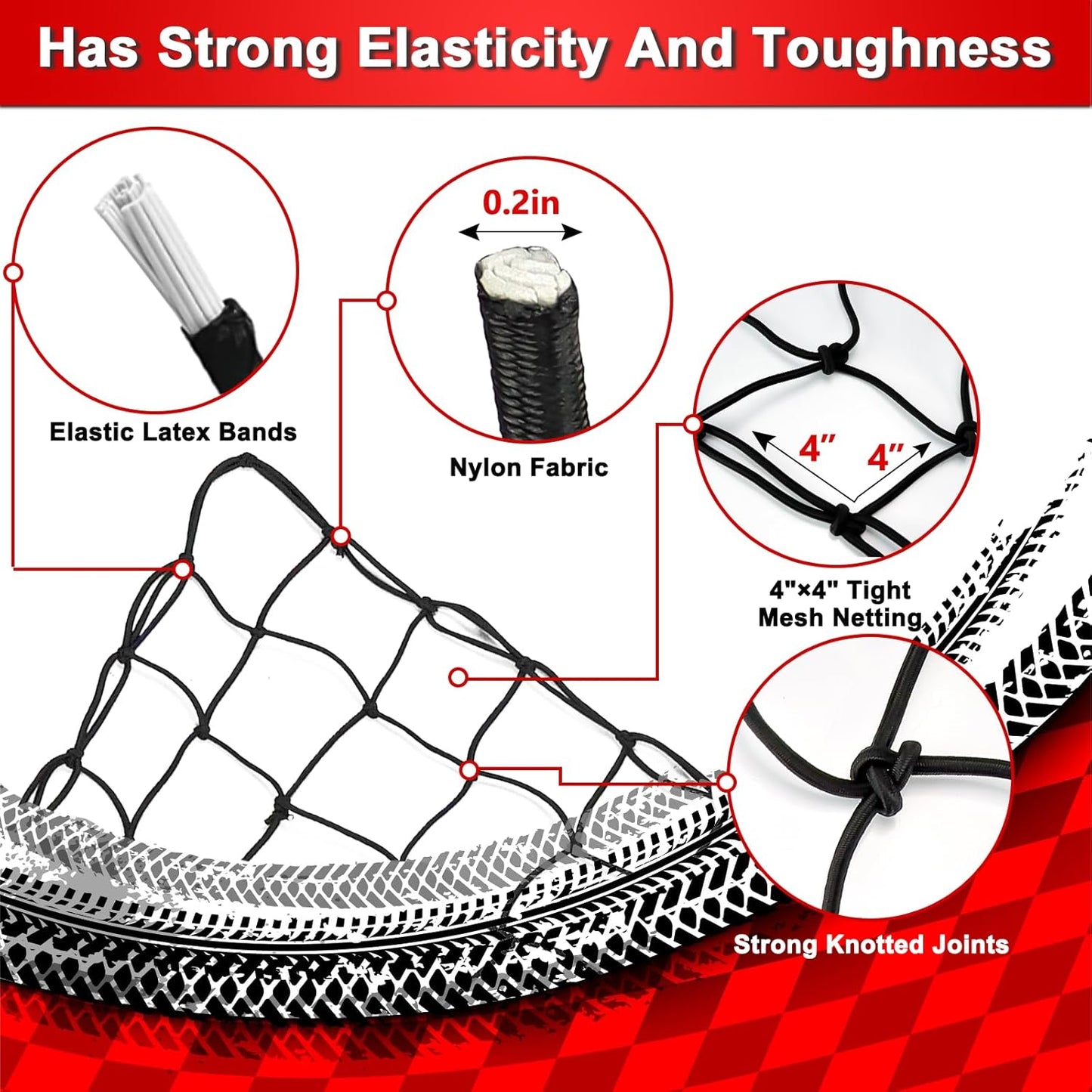 Cargo Net 4' x6' Stretches to 8' x 12' Truck Cargo Net for Pickup Truck Bed- Small 4"x4" Mesh Grid Super Duty Bungee Heavy Duty Bed Netting with 12 Adjustable Metal Carabiners by Cenipar