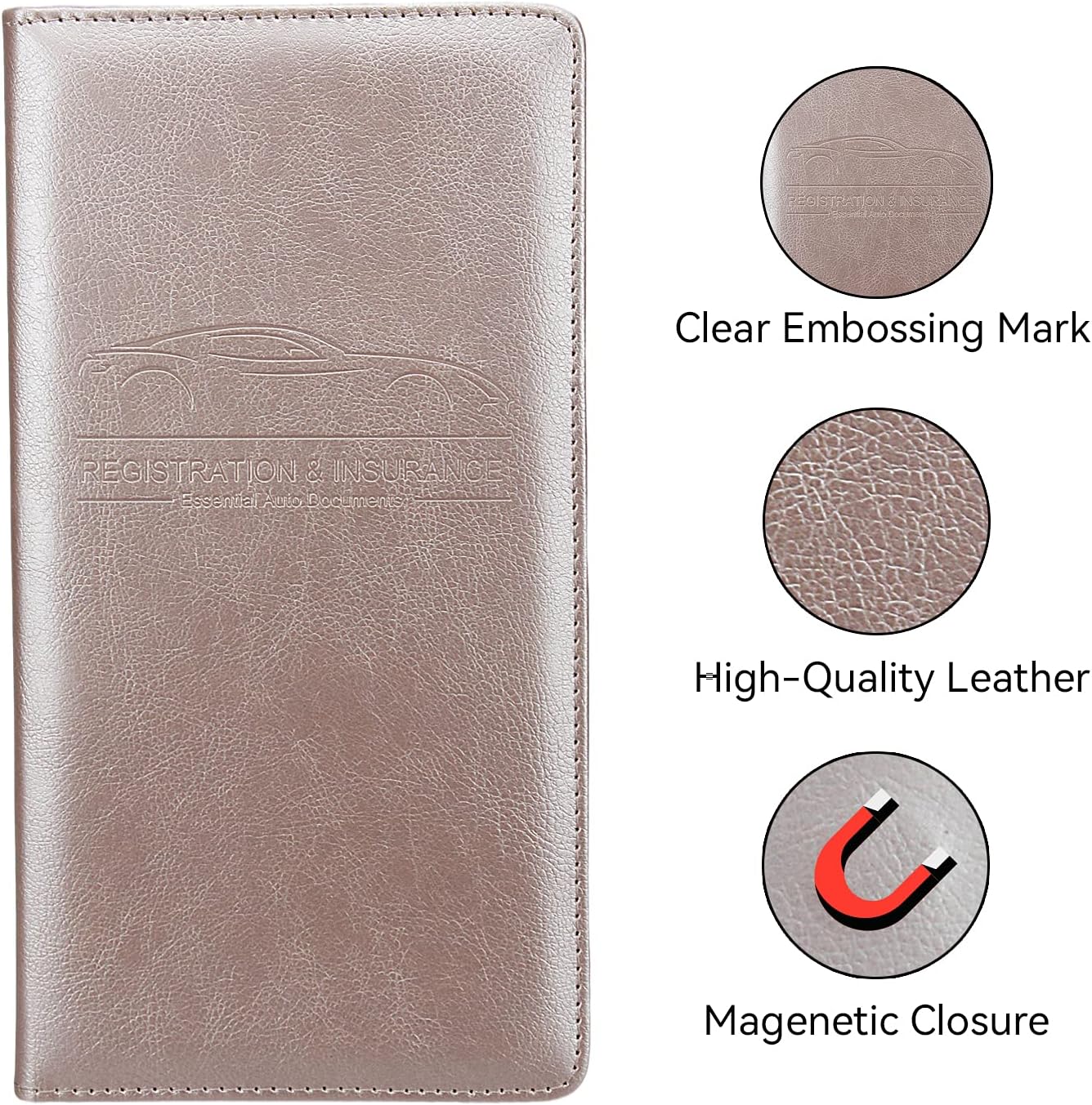 Car Registration and Insurance Holder, Premium Pu Leather Vehicle Glove Box Organizer - for Driver License, Cards & Essential Documents (L-Orange)