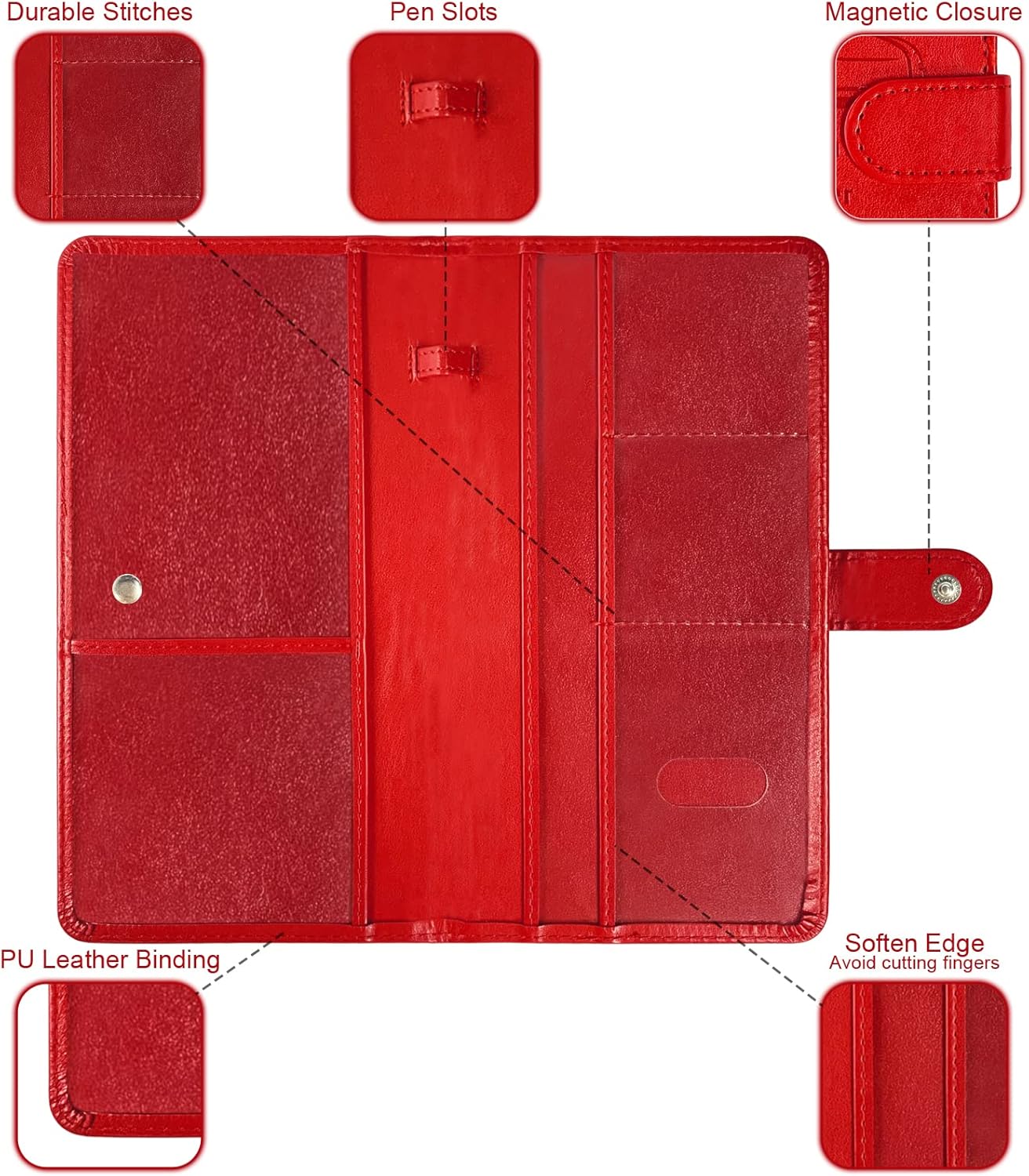Car Registration and Insurance Card Holder with Magnetic Closure, Leather Vehicle Glove Box Automobile Documents Paperwork Wallet Case Organizer for ID, Driver's License, Key Contact Information Cards
