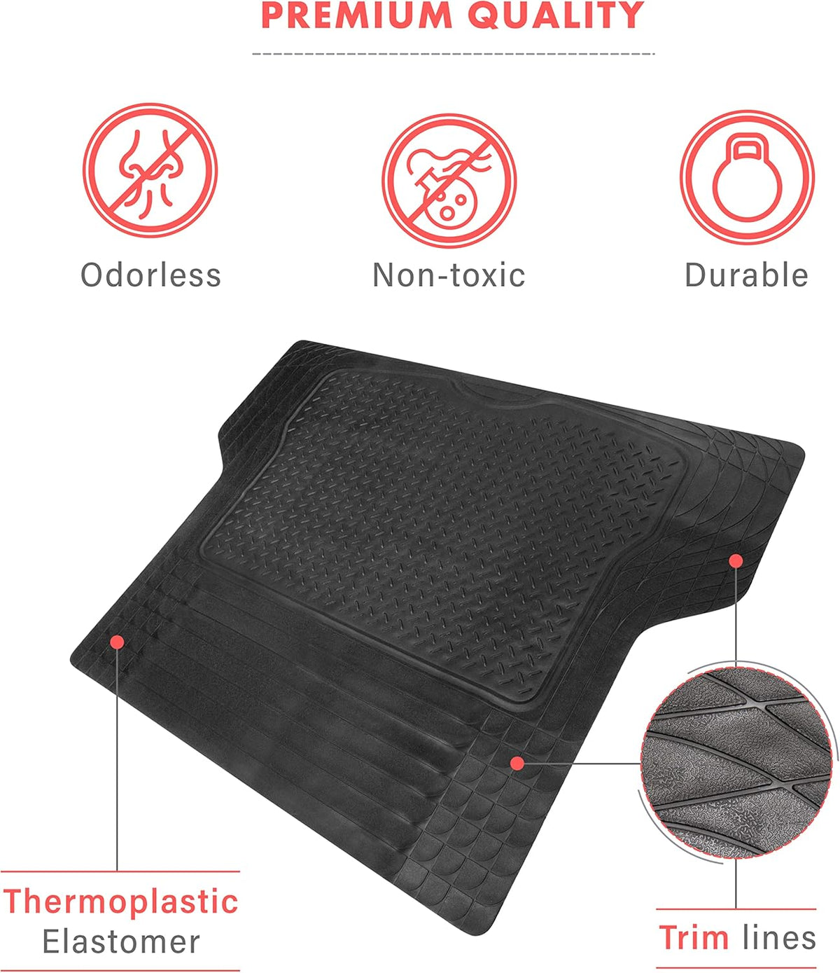 VaygWay Heavy Duty Cargo Liner Trunk Floor Mat – All Weather Trunk Protection Floor Mat - Black Rubber Trimmable Durable Cargo Auto Mat – Universal Fit Car SUV Truck Auto