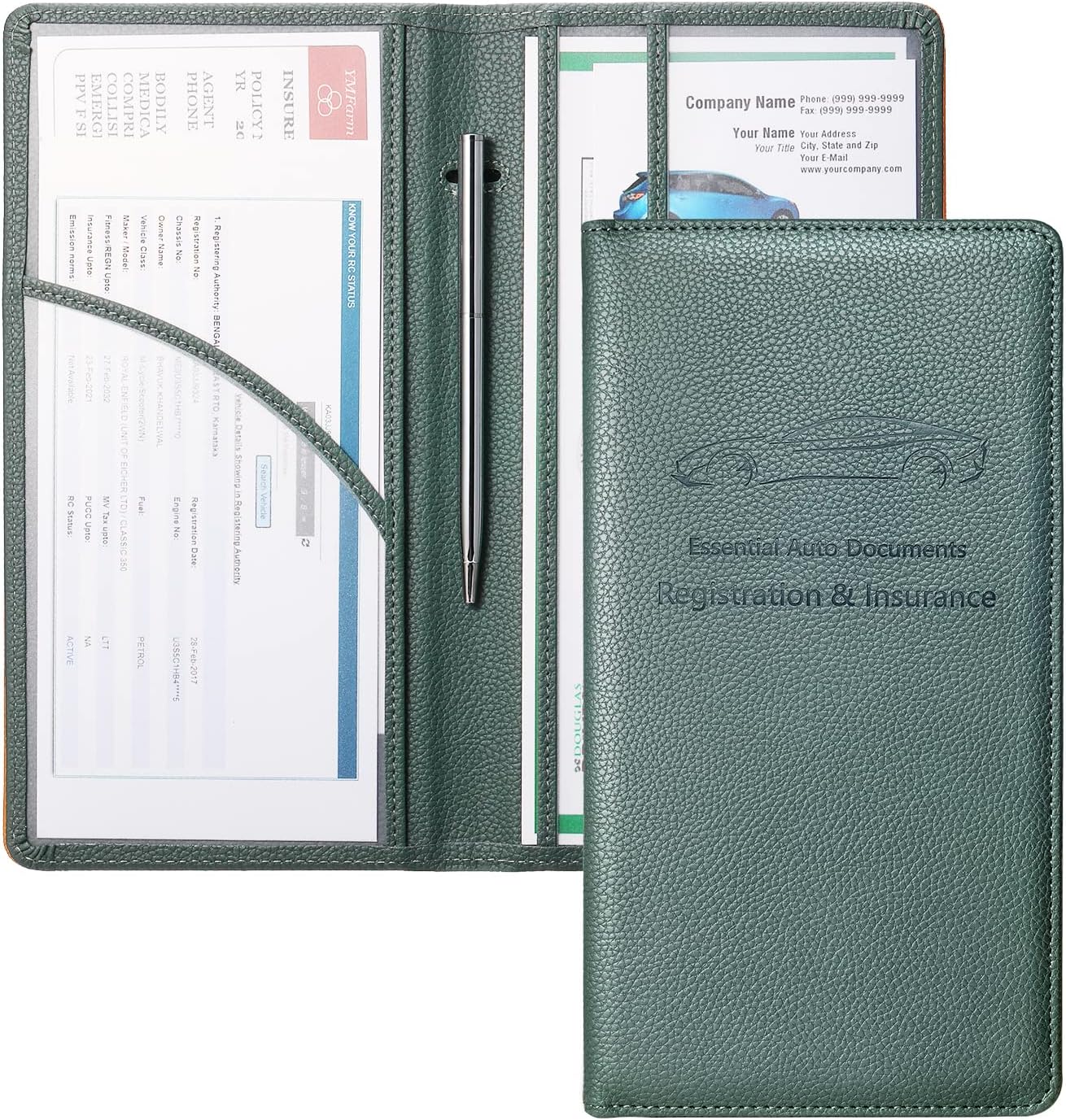 Yarnic Car Registration and Insurance Holder, Pu Leather Car Registration and Insurance Card Holder Car Document Holder for Cards, Essential Document, Driver License (Pink)