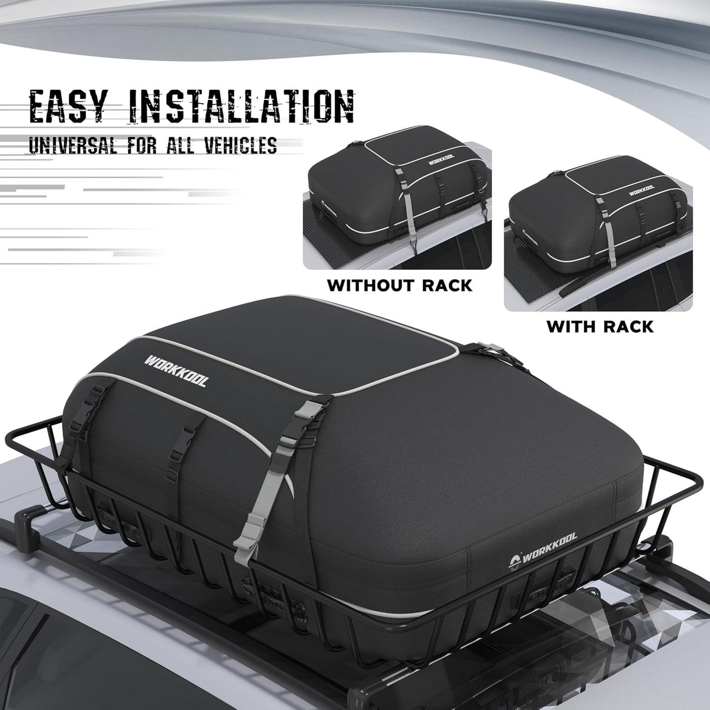 Rooftop Cargo Carrier Vehicle Soft-Shell Carriers, Heavy Duty Car Roof Bag Waterproof Without Rack, Car Topper Luggage Carrier-with 6 Hooks&Mat(19.4 Cuft)