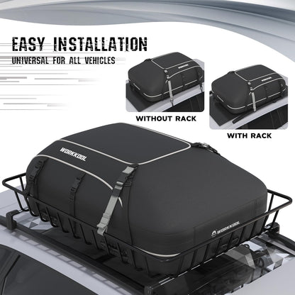 Rooftop Cargo Carrier Vehicle Soft-Shell Carriers, Heavy Duty Car Roof Bag Waterproof Without Rack, Car Topper Luggage Carrier-with 6 Hooks&Mat(19.4 Cuft)