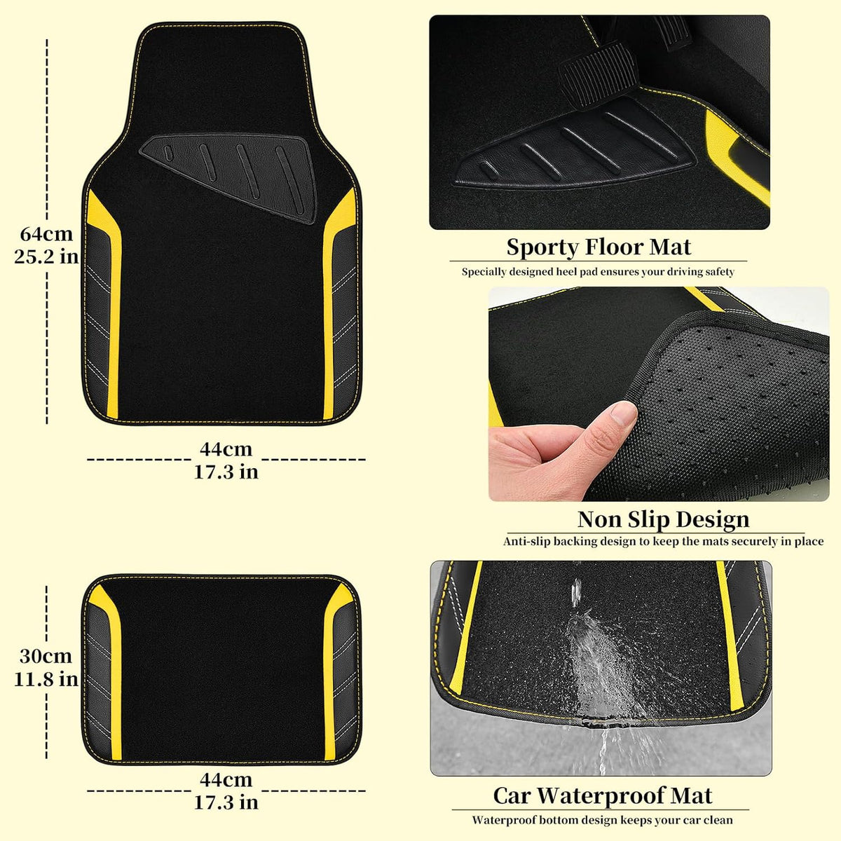 CAR PASS Air Mesh Leather Car Seat Covers Full Set, Waterproof Car Floor Mats, Sporty Steering Wheel Cover 14.5-15in, Universal Fits for 95% Cars Truck SUV (Black and Blue)