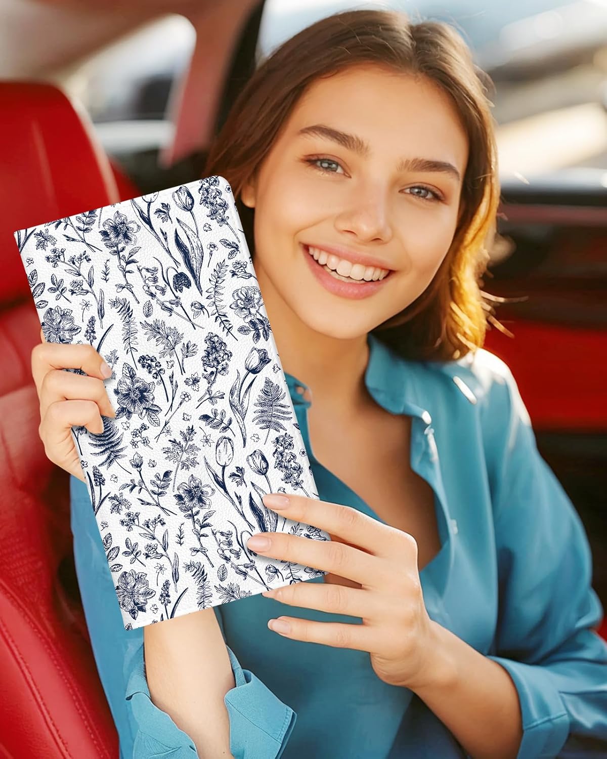 Slohif Car Registration and Insurance Card Holder with Magnetic Shut - Vehicle Glove Box Organizer Women Leather Automobile License Holders Coasters Auto Accessories Case for Document,Strawberry