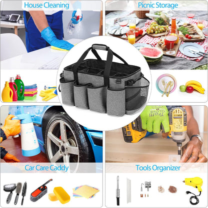 HODRANT Extra-Large Cleaning Caddy, Organizer with Handles for Cleaning Tools & Products Storage, Large Capacity Tote Bag for Car, Home & Housekeeping Work, Gray