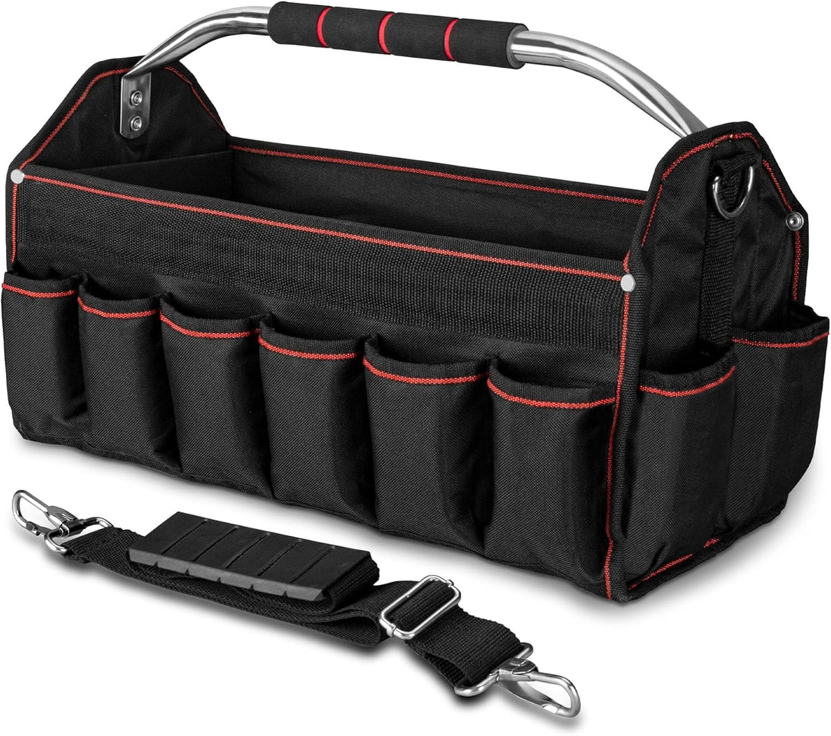 HAUTMEC 13 Inch Tool Bag, Foldable Open Top Tool Bag with Stiff Frame, Heavy-Duty Tool Tote with Padded Handle, Water-Resistant Base, Portable Tool Organizer for DIY & Jobsite Use – TB0001