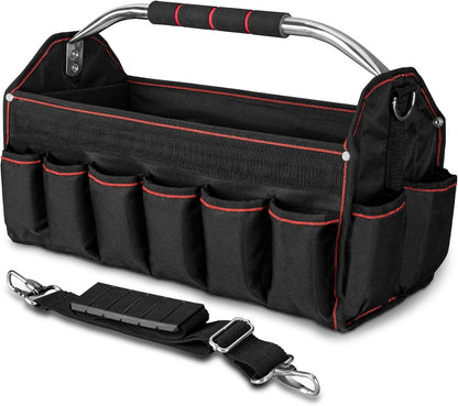 HAUTMEC 13 Inch Tool Bag, Foldable Open Top Tool Bag with Stiff Frame, Heavy-Duty Tool Tote with Padded Handle, Water-Resistant Base, Portable Tool Organizer for DIY & Jobsite Use – TB0001