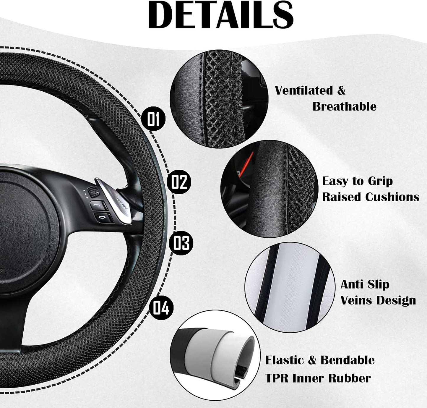 CAR PASS Waterproof Universal Fit Car Floor Mats, Faux Leather Car Carpet Mats, Black Car Mats with Anti-Slip Nibbs Backing & Driver Heel Pad Fit for SUV,Vans,sedans, Trucks,Set of 4pcs(All Black)