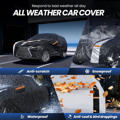 Large SUV Car Cover for Chevy Suburban 100% Waterproof All Weather, Heavy Duty Outdoor Full Exterior Covers Rain Sun Wind UV Protection. - Colors D