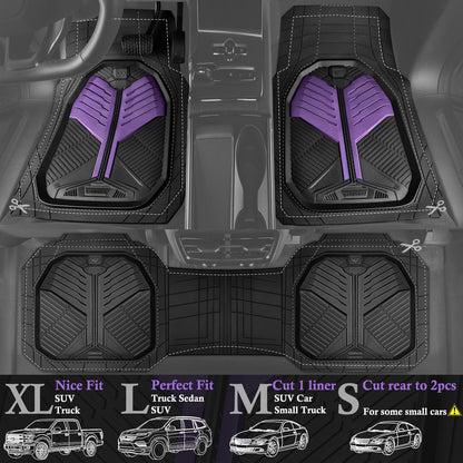 CAR PASS Heavy Duty Rubber Car Mats with Cargo Liner, Deep-Dish Car Floor Mats and Trunk Mat All Weather, Universal Trim-to-Fit for SUVs Trucks Sedans, Waterproof Anti-Slip, Trimmable V12 Black