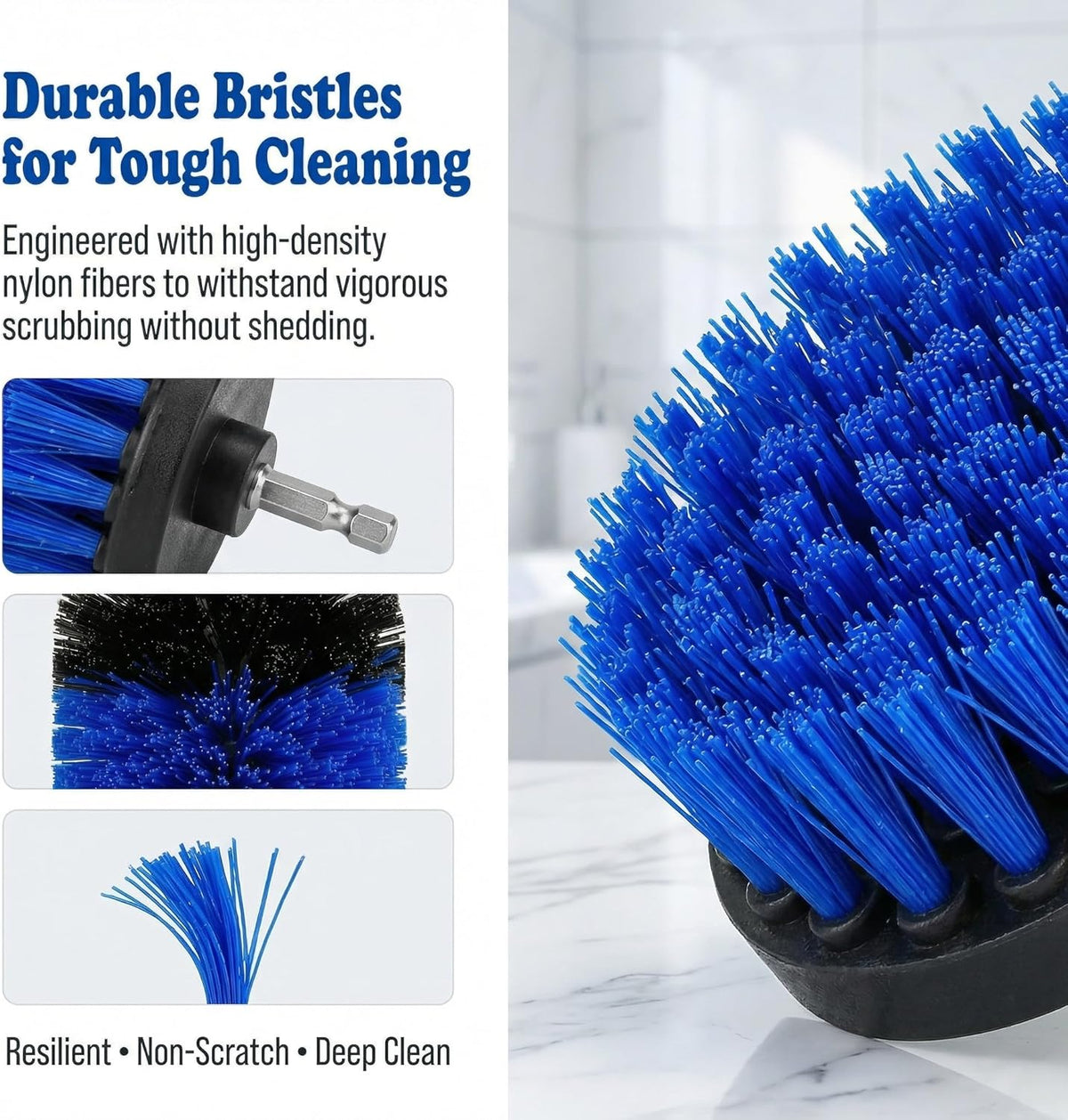 Drill Brush Attachment Set, 5 Pack Power Scrubber Cleaning Brush Kit with Extension Rod for Bathroom, Tub, Tile, Grout, Kitchen, Floor and Wheel Rims (Blue)