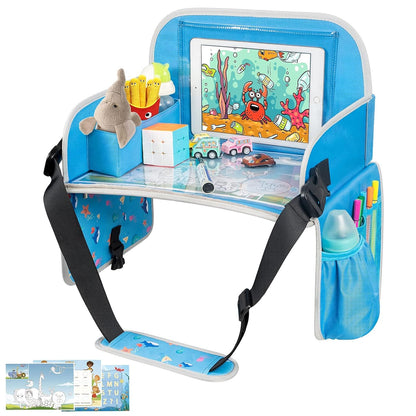 MENZOKE Kids Travel Tray for Toddler Car Seat, Road Trip Activities for Kids with iPad Holder Stand & Dry Erase Board, Road Trip Essentials Accessories Lap Tray as Travel Gifts for Kid, Pink