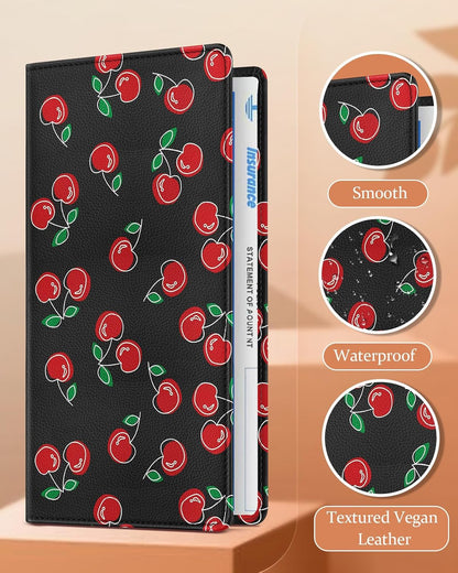 Slohif Car Registration and Insurance Card Holder with Magnetic Shut - Vehicle Glove Box Organizer Women Leather Automobile License Holders Coasters Auto Accessories Case for Document,Strawberry