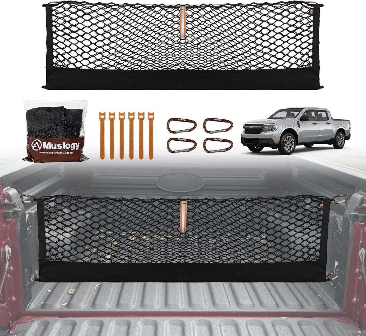 Muslogy Truck Bed Cargo Net Trunk Netting Compatible with 2023-2025 2026 Honda CR-V Accessories, Pickup Cargo Organizer SUV Sedan Storage Net w/Heavy Duty Carabiners - Colors A