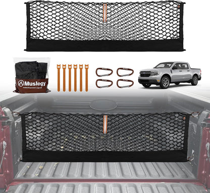 Muslogy Truck Bed Cargo Net Trunk Netting Compatible with 2023-2025 2026 Honda CR-V Accessories, Pickup Cargo Organizer SUV Sedan Storage Net w/Heavy Duty Carabiners - Colors A