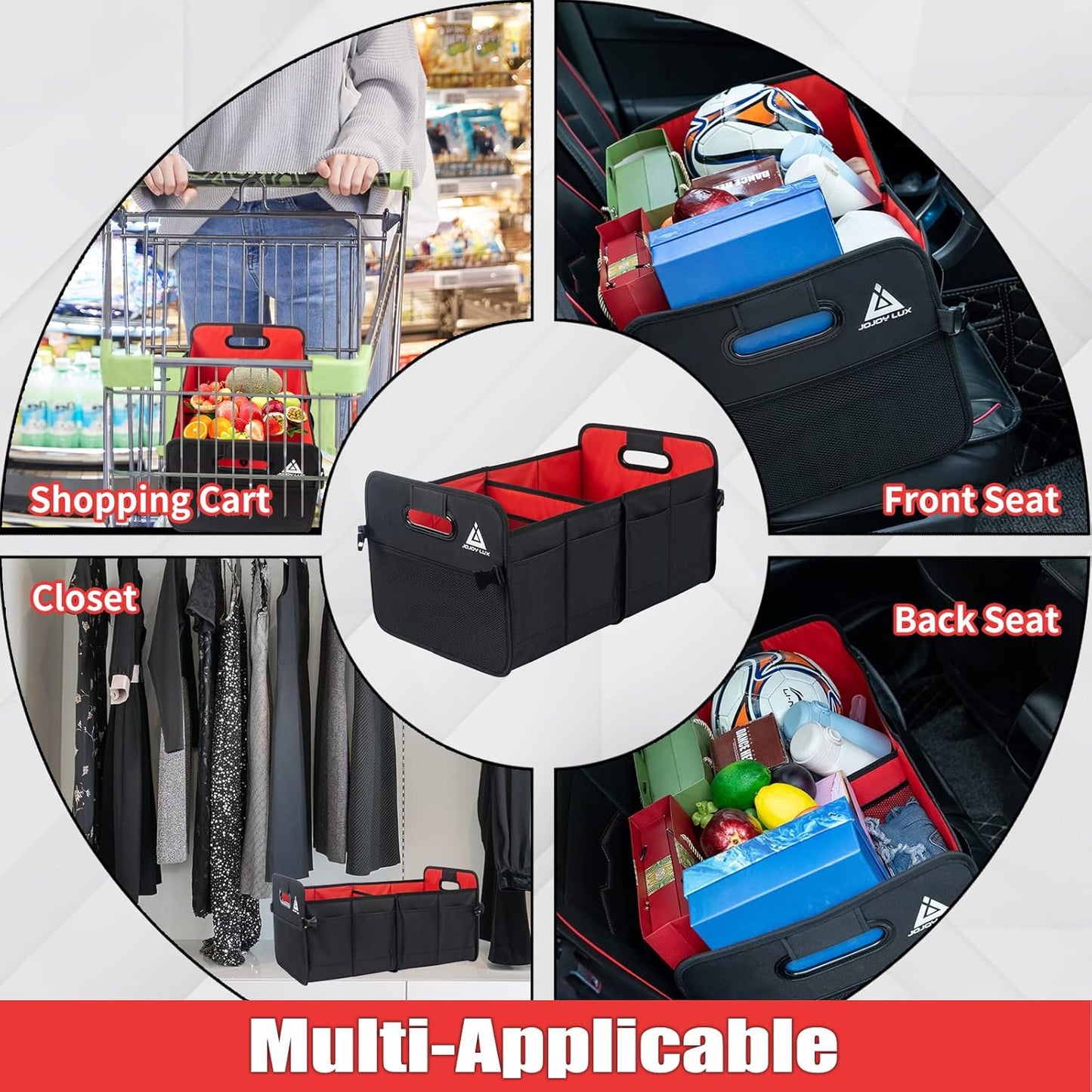 JOJOY LUX Car Trunk Organizer with Multi Compartments - Automotive Collapsible Cargo Containers with 11 Pockets & Reinforced Handles, Vehicle Grocery Organizer Bin Caddy Bag for SUV Van Truck